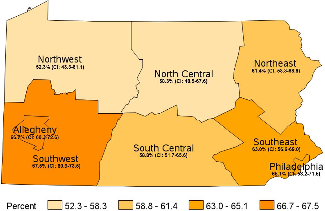 Had a Pap Test in the Past 3 Years, Pennsylvania Women, Pennsylvania Health Districts, 2020